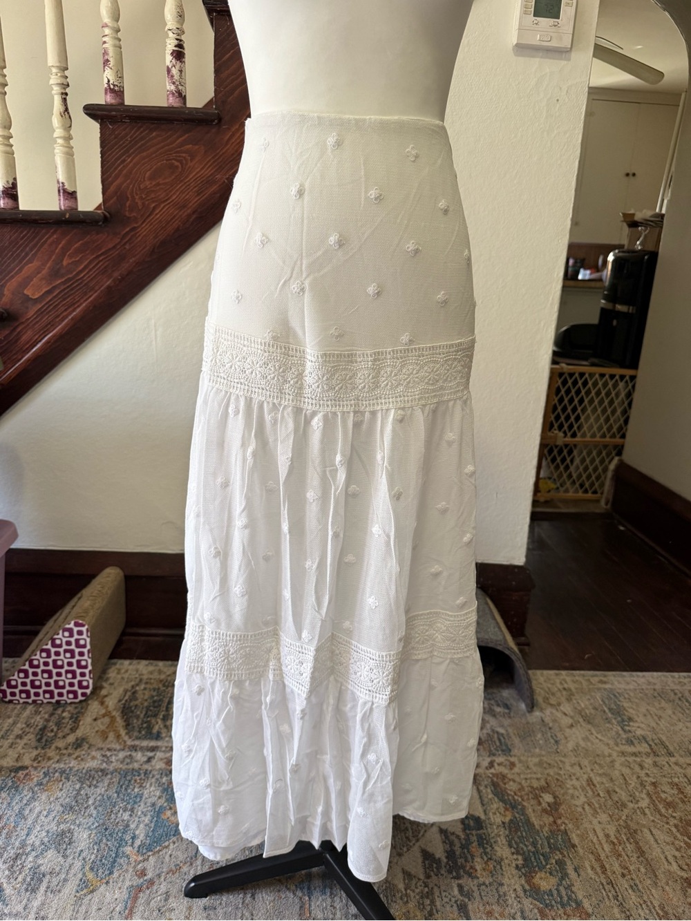 Ralph Lauren White Embroidered Tiered Maxi Skirt
